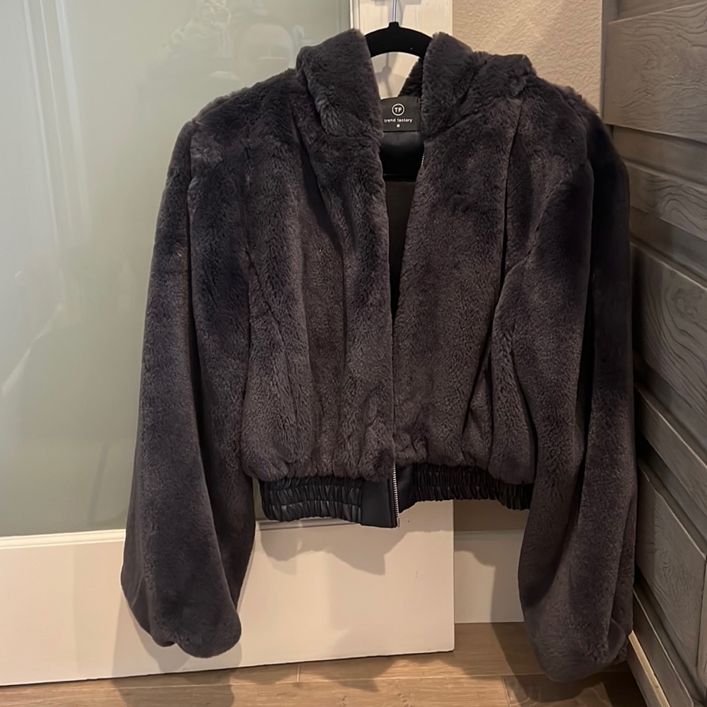 Furry Zip Up Jacket with Hood